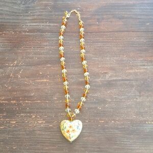 Beautiful vintage glass bead cloisonne Heart Pendant Necklace